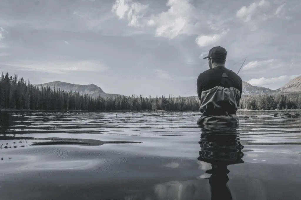 Man casting a fishing rod into water