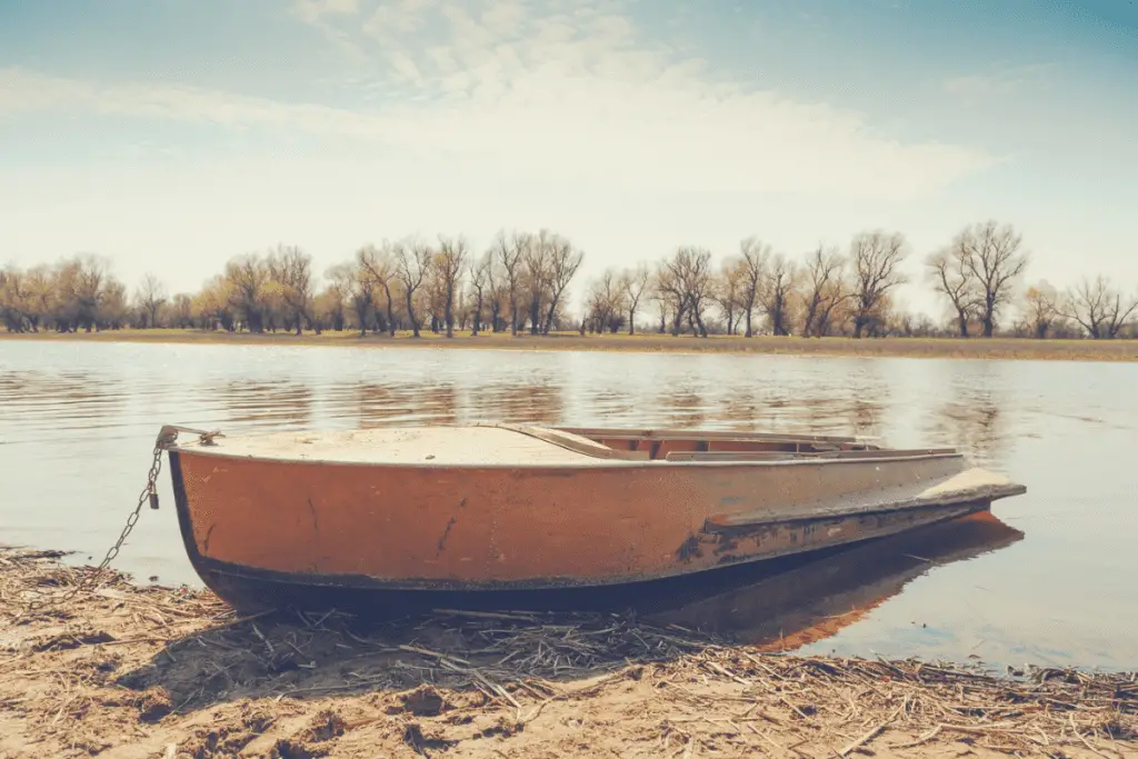 A canoe in shallow water