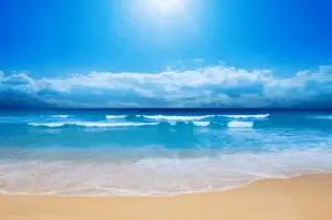 A picture of a beach and waves