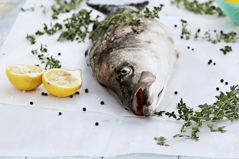 Picture of striped bass with herbs and lemon