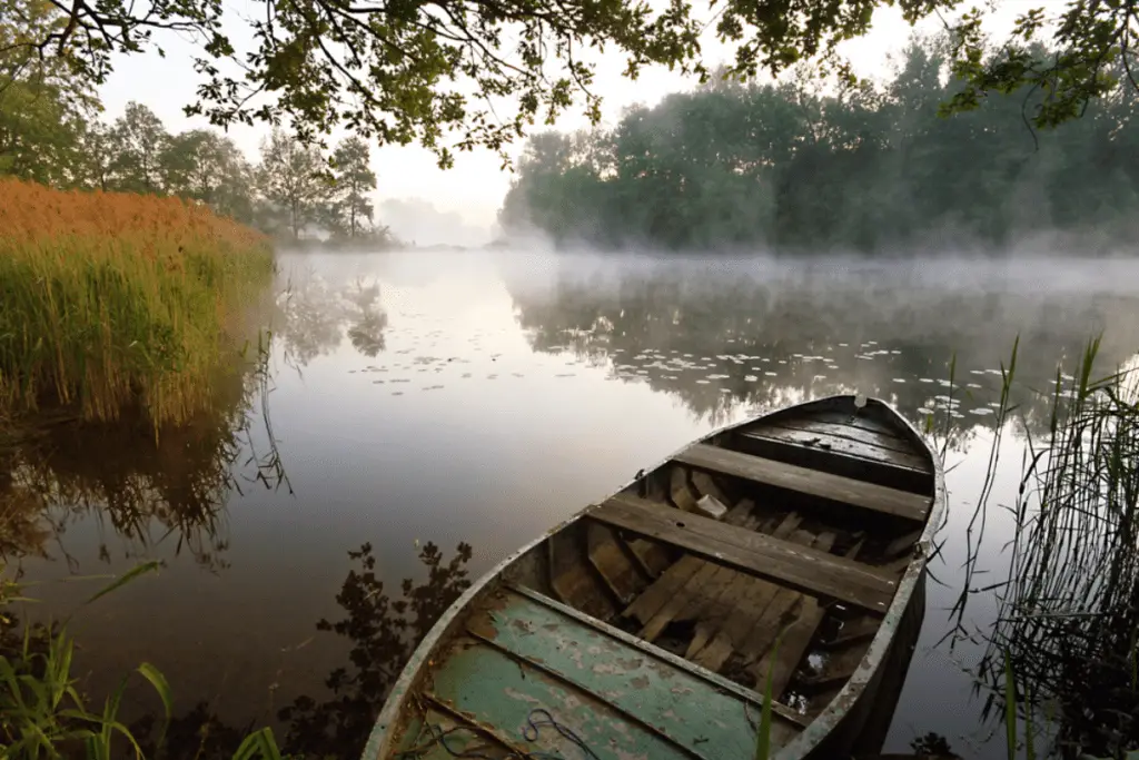 A boat on a lake ready for fishing