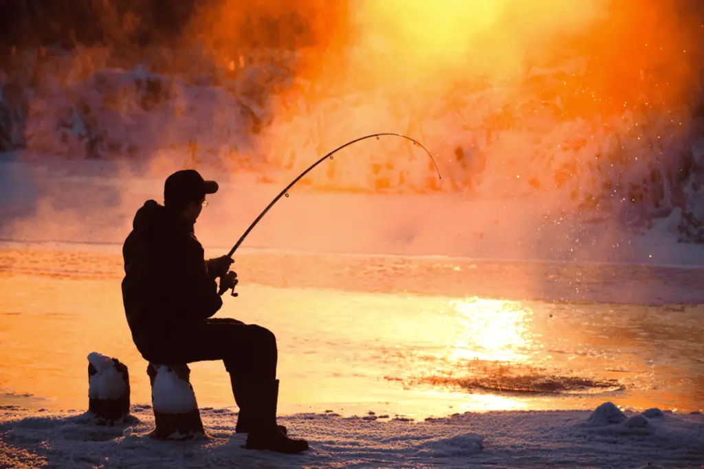 Man fishing in the winter