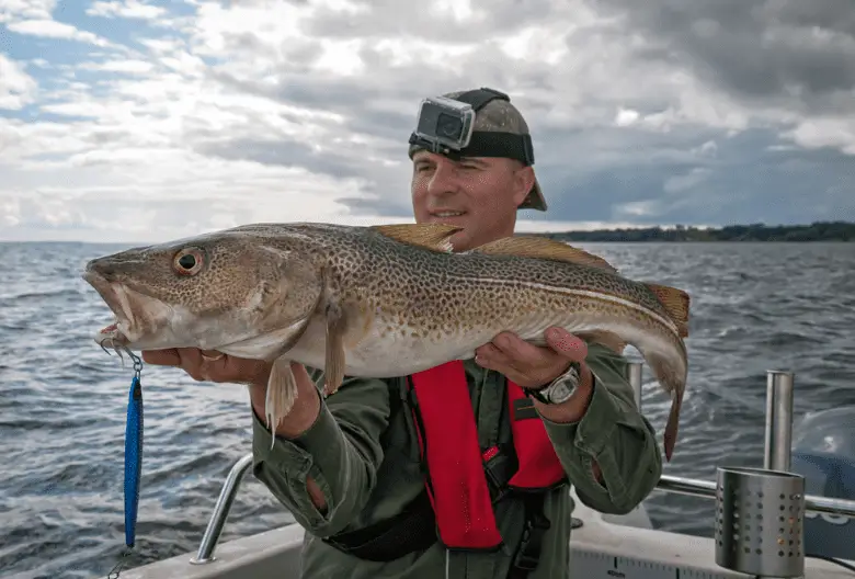 Man saltwater fishing for cod 