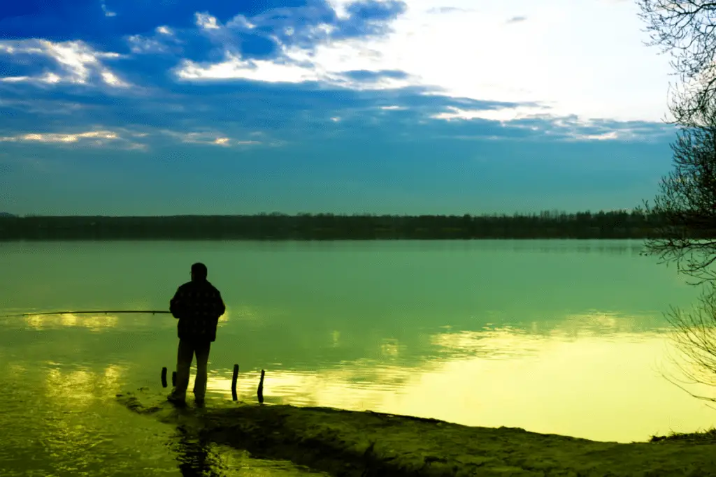 Man fishing by a lake
