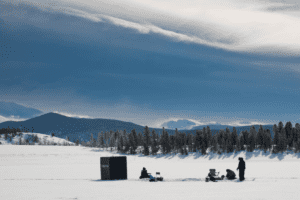 A group of people ice fishing