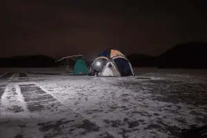 tent for ice fishing at night
