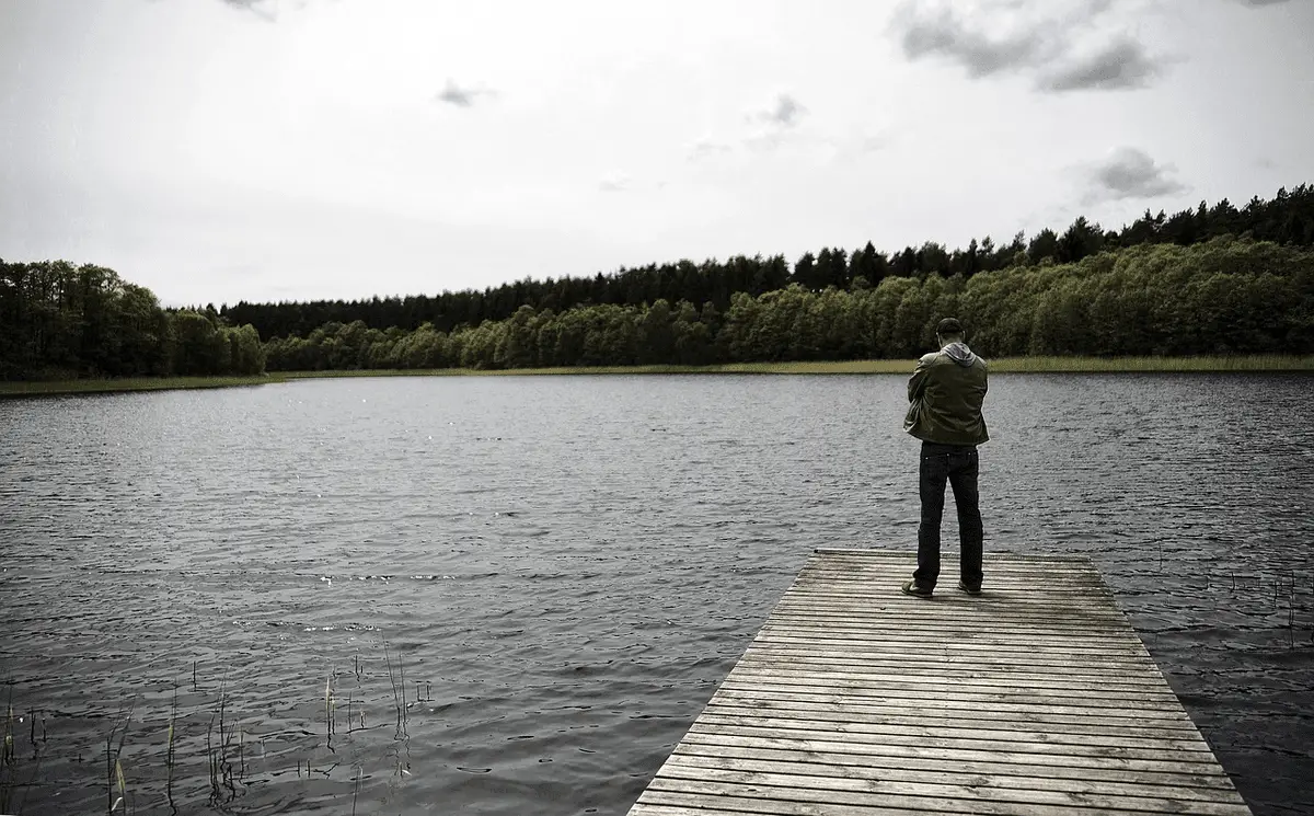 angler fishing alone on the lake